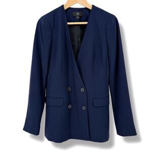 J.Crew 365 Navy Blue Double Breasted Deep V Neck Blazer Jackeet Womens Sz 2